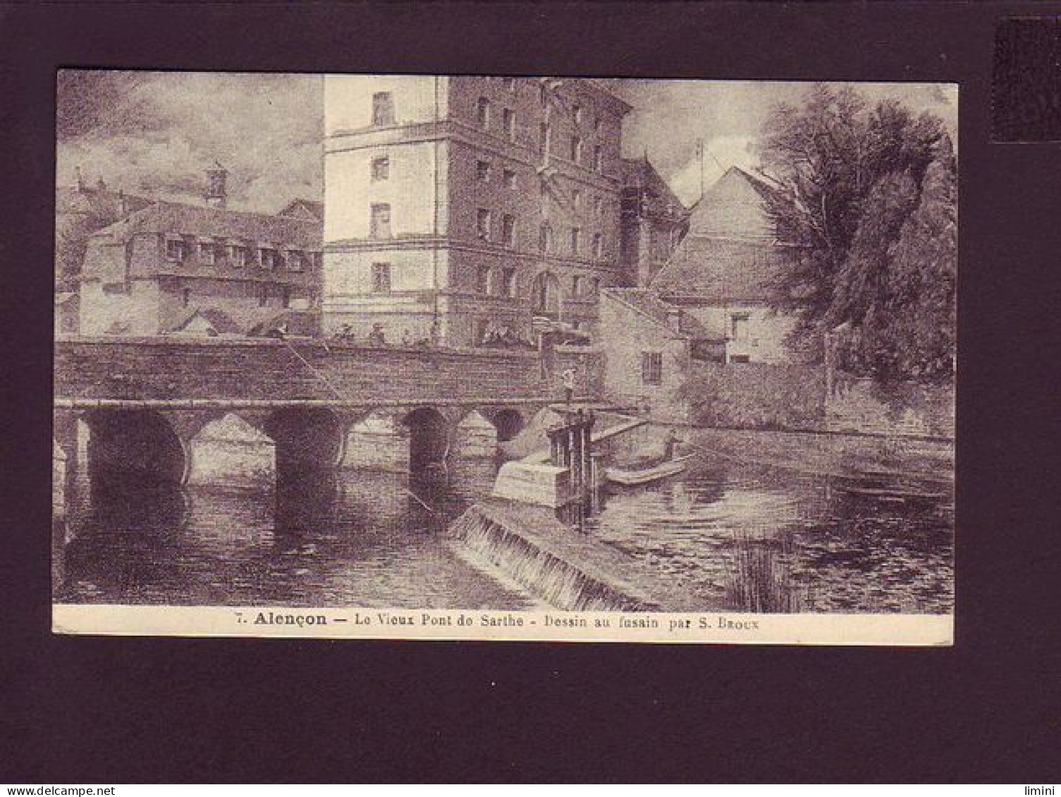 61 - ALENCON - CARTE ILLUSTRÉE - LE VIEUX PONT - DESSIN AU FUSAIN -  - Alencon