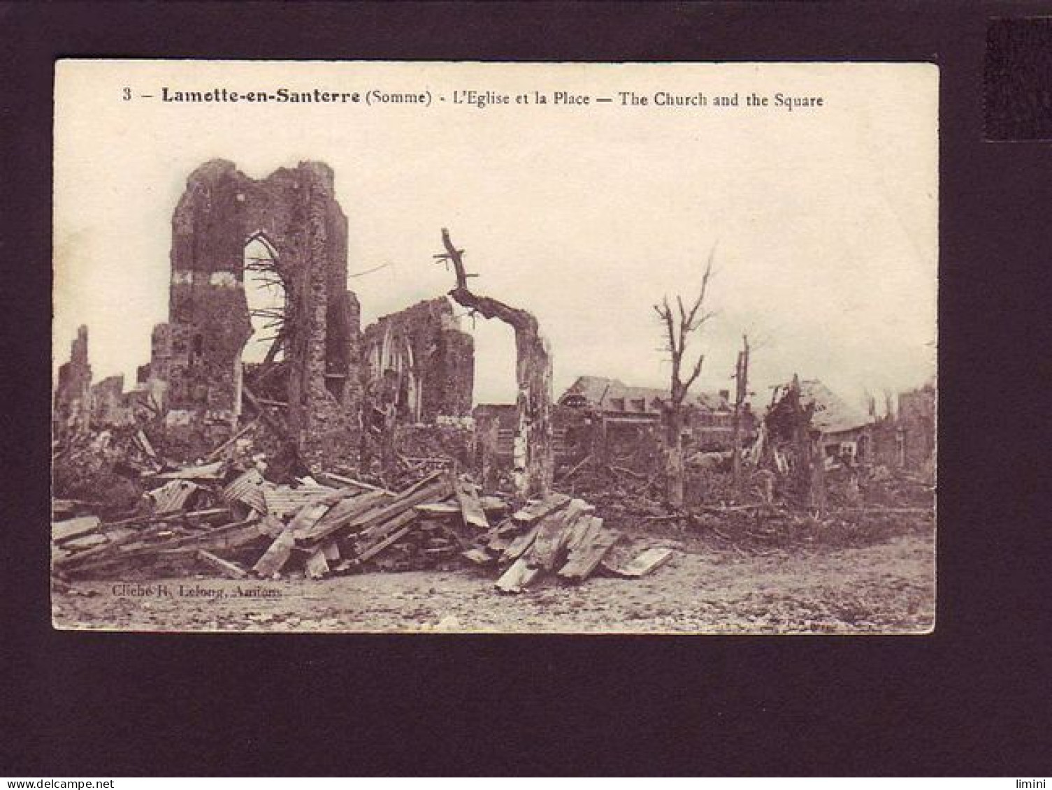 80 - GUERRE 14/18 - LAMOTTE-en-SANTERRE - ÉGLISE ET LA PLACE -  - Autres & Non Classés