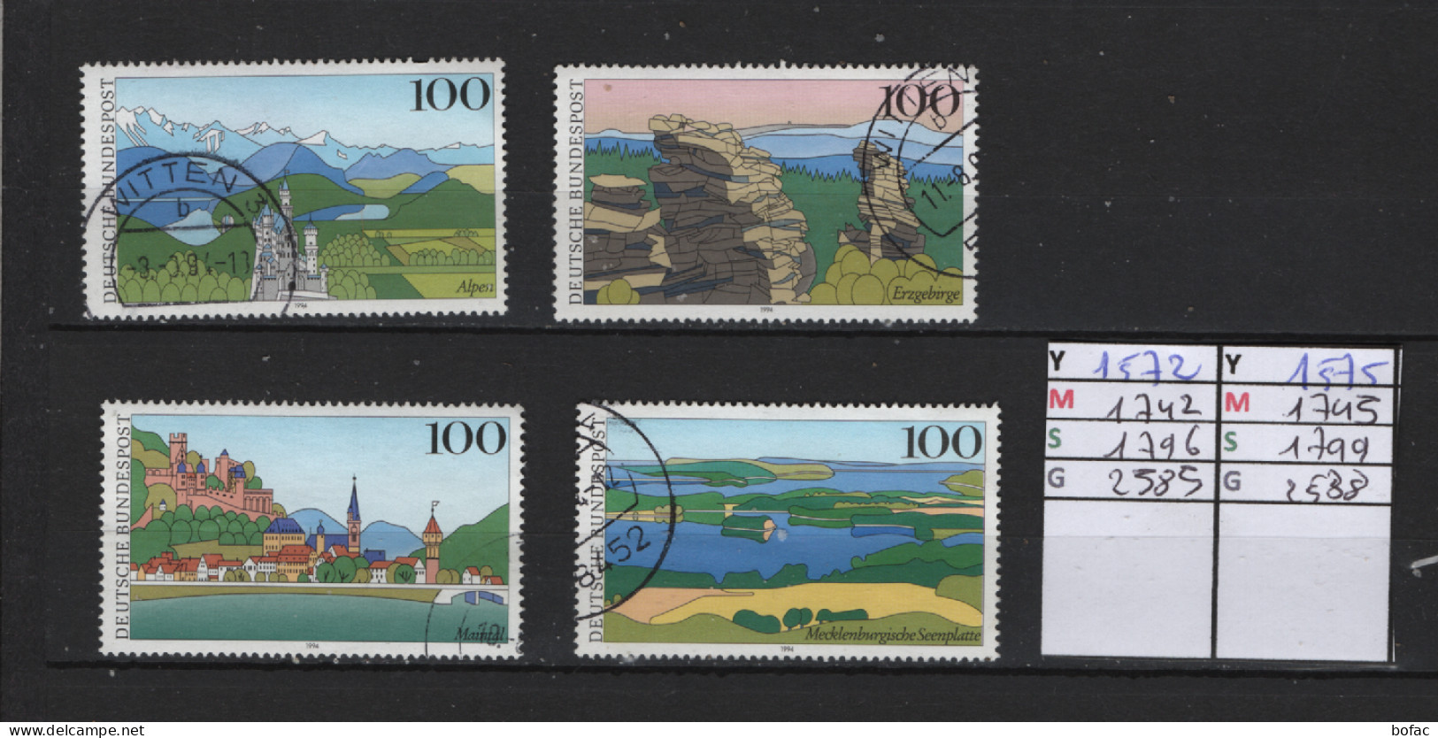 PRIX F. Obl 1572 A 1575 YT  1742 A 1745 MIC 1796 A 1799 SCO 2585 A 2588 GIB Images D'Allemagne 1994  75/11 - Usados