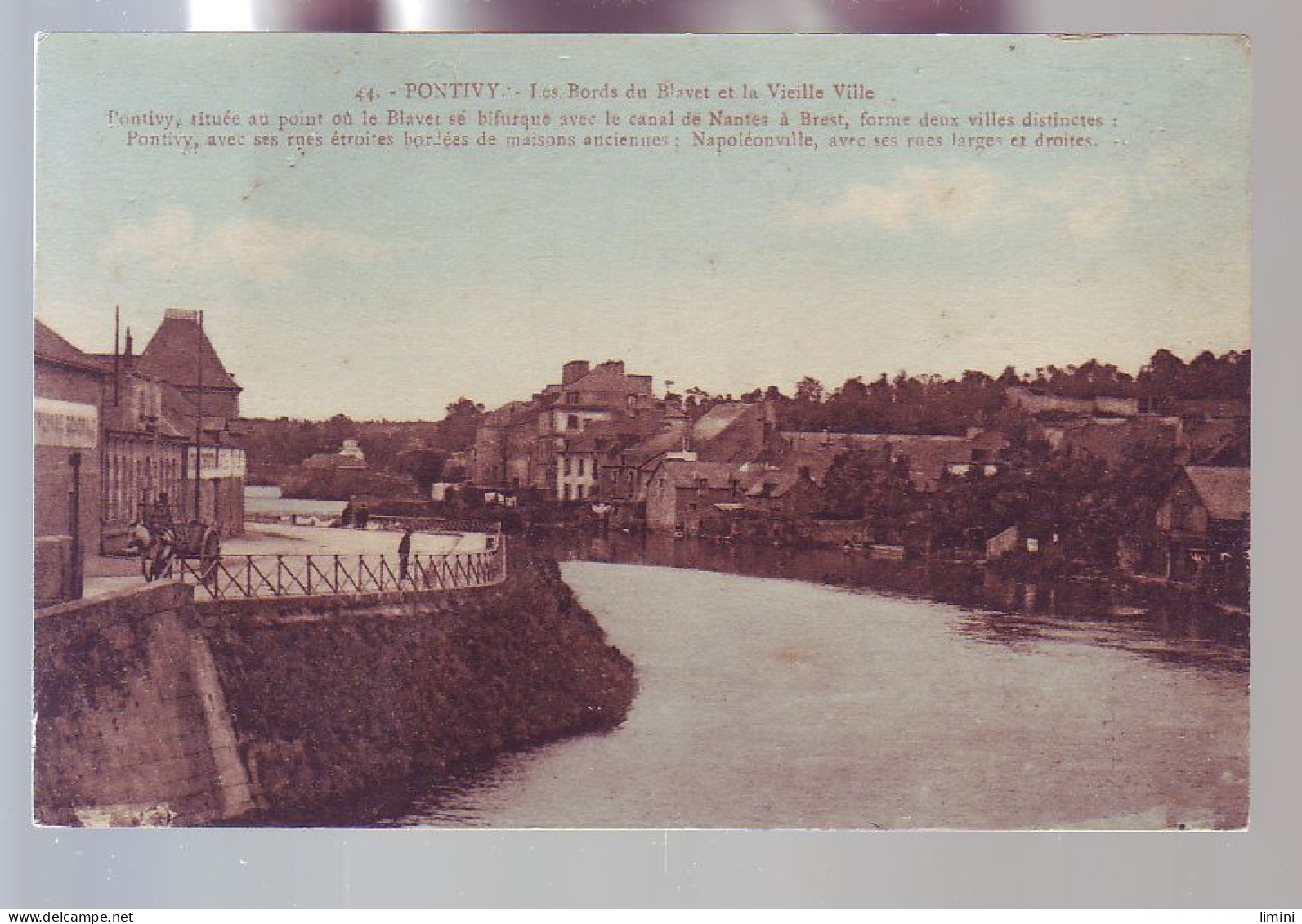 56 - PONTIVY - LES BORDS DU BLAVET ET LA VIEILLE VILLE - ATTELAGE - COLORISÉE -  - Pontivy