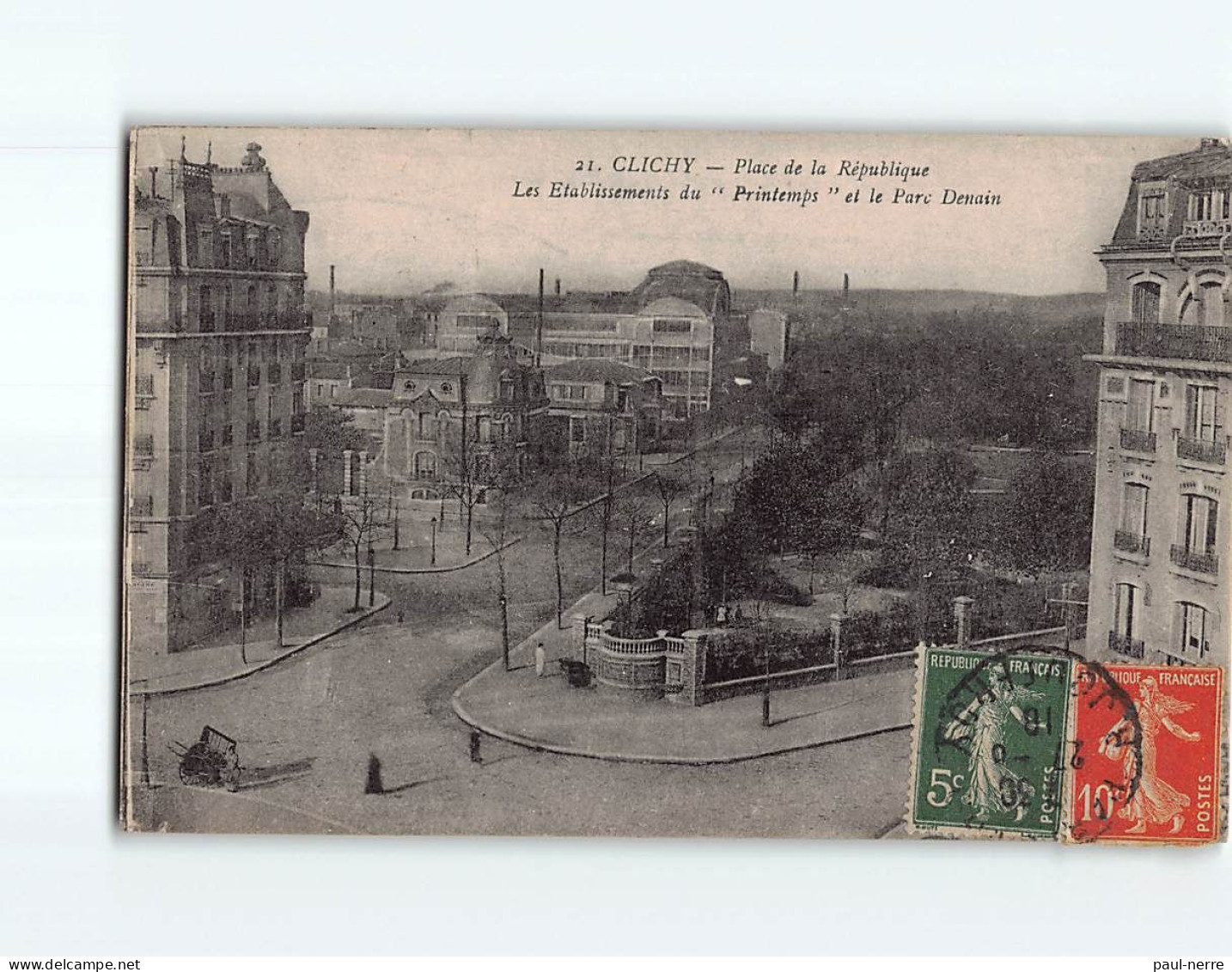 CLICHY : Place De La République, Les Etablissements Du "Printemps" Et Le Parc Denain - état - Clichy