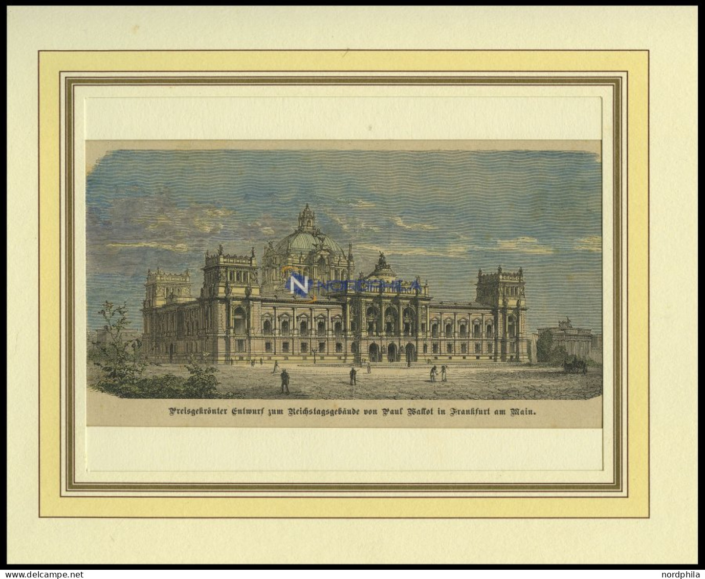 FRANKFURT/MAIN: Preisgekrönter Entwurf Zum Reichstagsgebäude, Kolorierter Holzstich Um 1880 - Stiche & Gravuren
