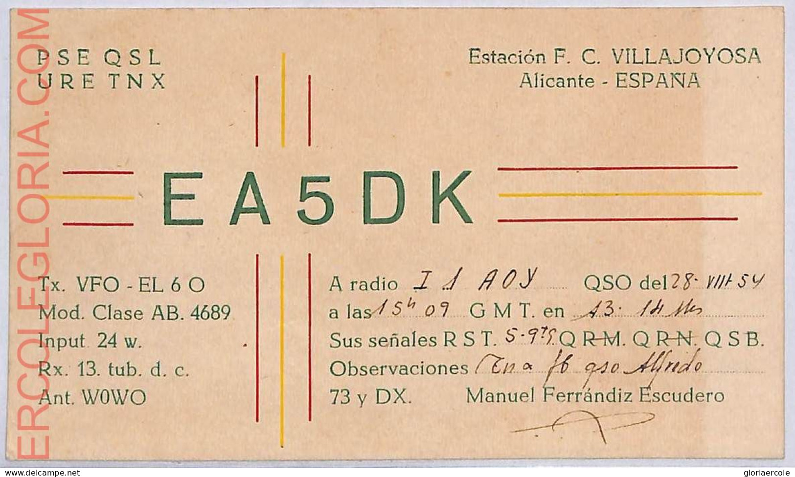 Ad9267 - SPAIN - RADIO FREQUENCY CARD  -  1954 - Radio