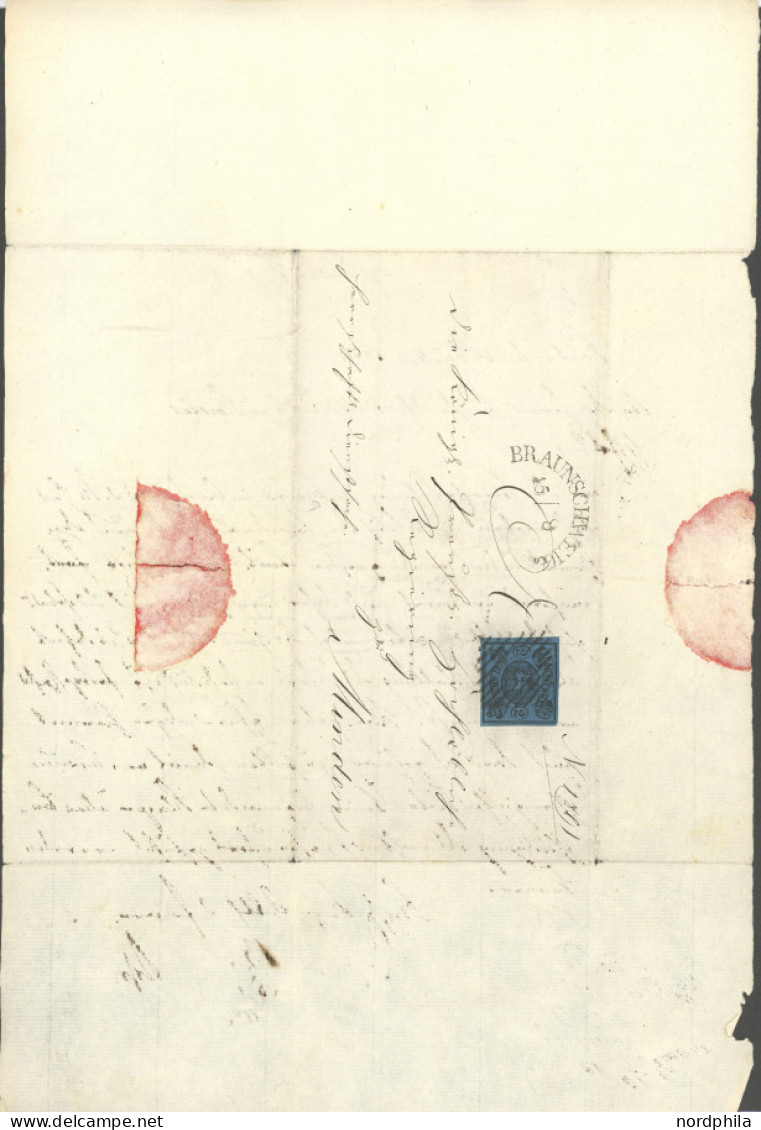 BRAUNSCHWEIG 7a BRIEF, 1857, 2 Sgr. Schwarz Auf Blau Auf Brief Mit Inhalt Von BRAUNSCHWEIG Nach Minden, Pracht - Braunschweig