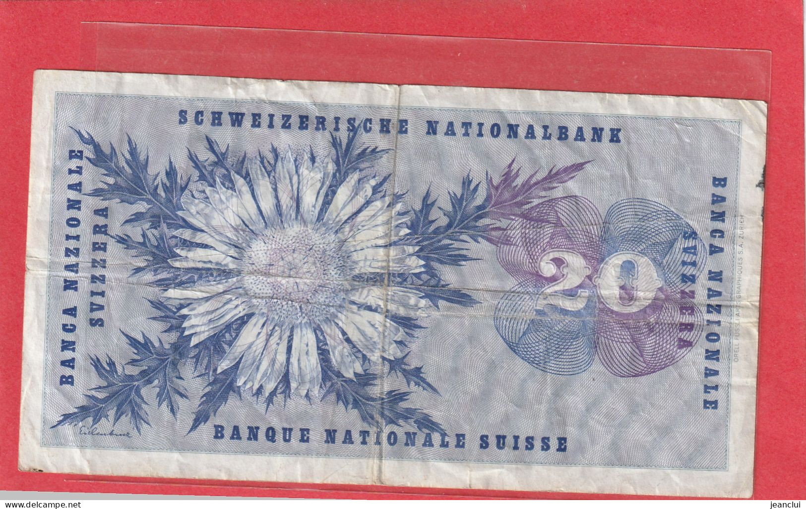 BANQUE NATIONALE SUISSE . 20 FRANCS  .  15 JANUAR 1969  .  SERIE 65 Q  . N° 096106  .  2 SCANNES  .  BILLET USITE - Suisse