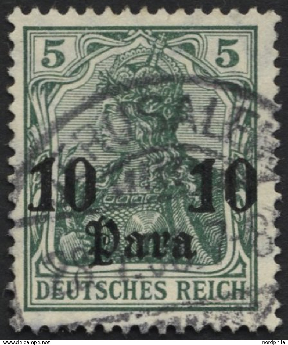 DP TÜRKEI 36 O, 1906, 10 Pa. Auf 5 Pf., Mit Wz., Stempel JERUSALEM (mit Stundenangabe), Pracht - Deutsche Post In Der Türkei