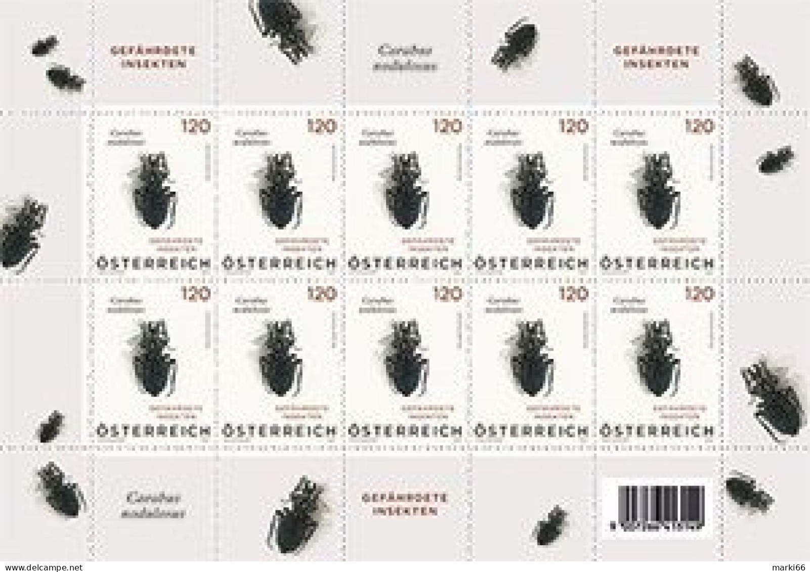 Austria - 2024 - Beetles - Carabus Nodulosus - Black Ground Beetle - Mint Miniature Stamp SHEET - Unused Stamps