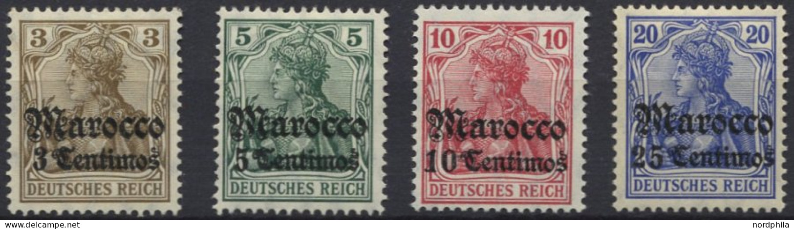 DP IN MAROKKO 34-37a *, 1906/7, 3 C. Auf 3 Pf. - 25 C. Auf 20 Pf., Mit Wz., Falzreste, 4 Prachtwerte, Mi. 53.- - Morocco (offices)