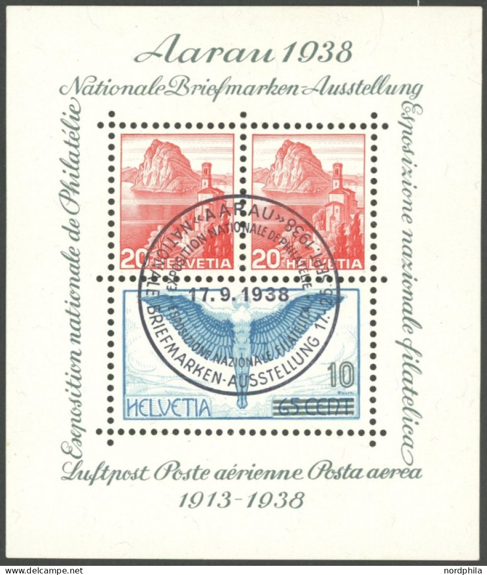 SCHWEIZ BUNDESPOST Bl. 4 O, 1938, Block Aarau, Ersttags-Sonderstempel, Pracht, Mi. 40.- - Sonstige & Ohne Zuordnung