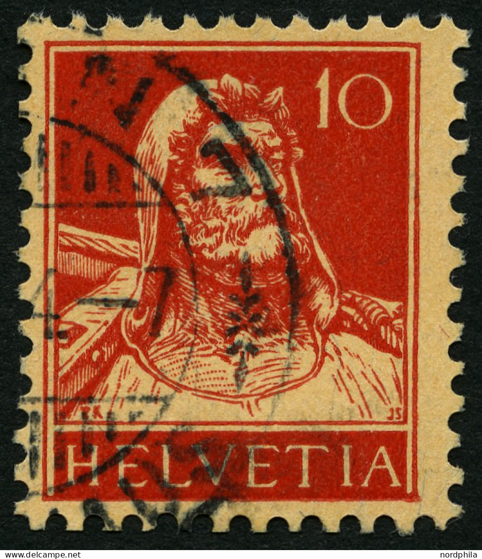 SCHWEIZ BUNDESPOST 118I O, 1914, 10 C. Rot Auf Mattorange, Type I, Pracht, Mi. 36.- - Used Stamps