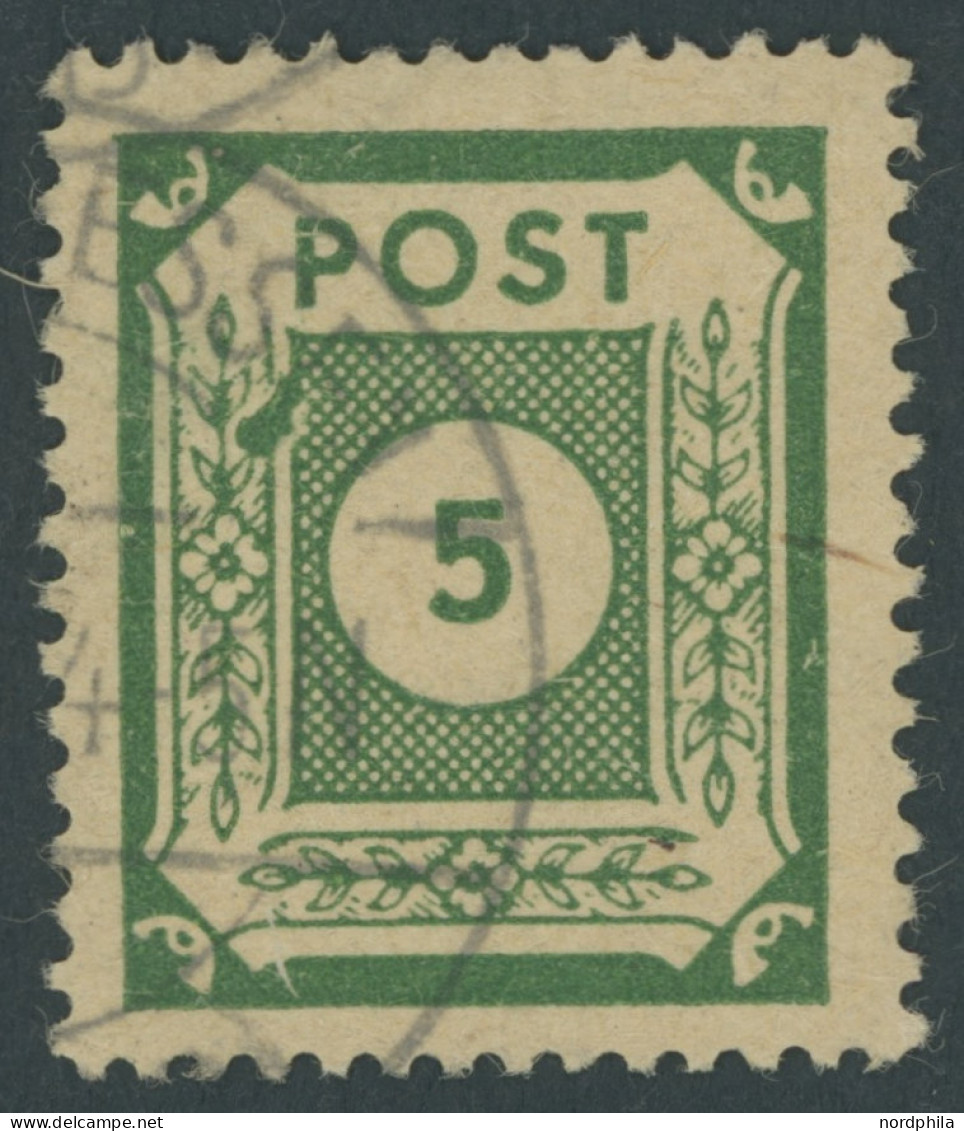 OST-SACHSEN 57aI O, 1945, 5 Pf. Dkl`grün Mit Abart Linke Ranke Oben Mit Blüte, Pracht, Mi. 40.- - Autres & Non Classés