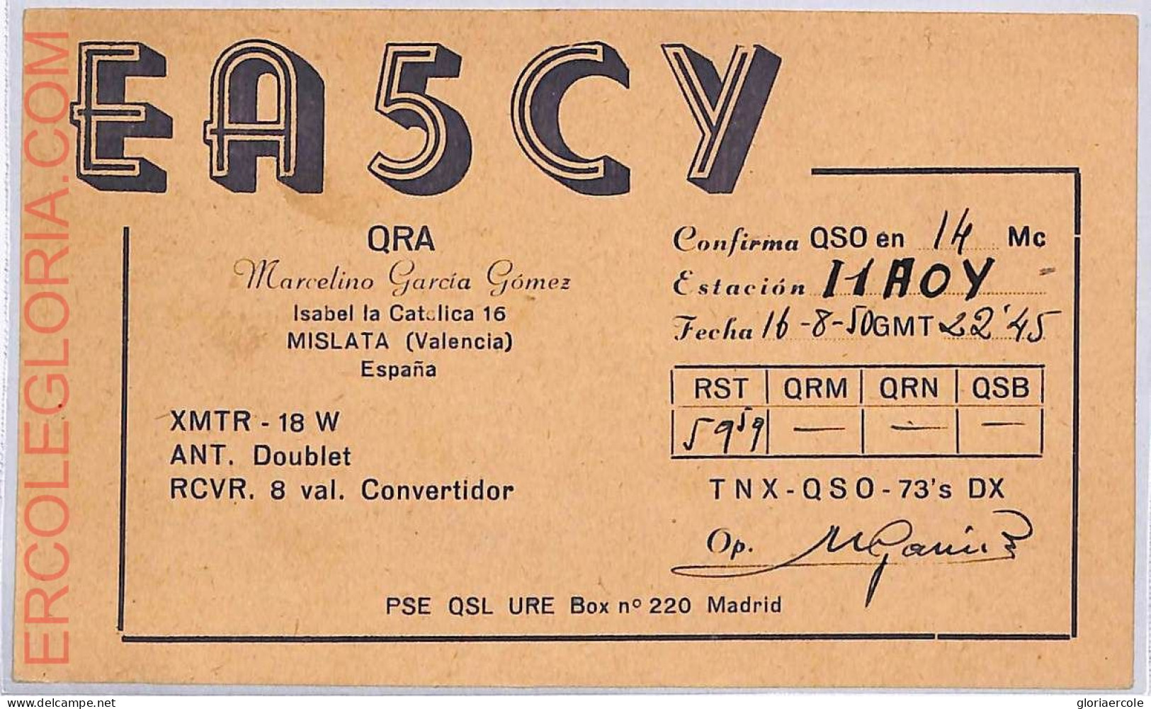 Ad9268 - SPAIN - RADIO FREQUENCY CARD  -  1950 - Radio