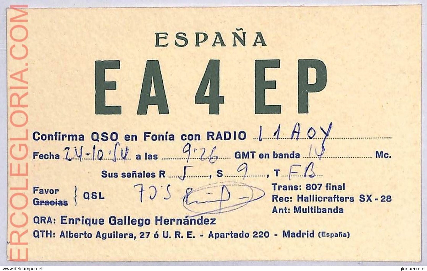 Ad9269 - SPAIN - RADIO FREQUENCY CARD  - Madrid -  1950 - Radio