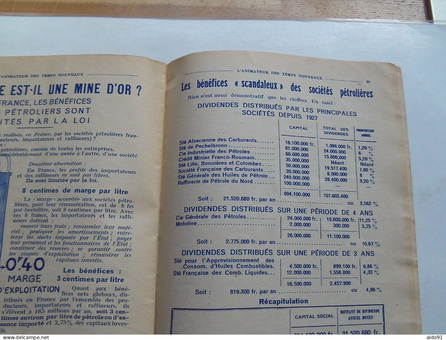 (Revue ancienne - 1933) - L'ANIMATEUR des TEMPS NOUVEAUX N° Spécial 394 " La FRANCE dépouillée par les Monopoles "