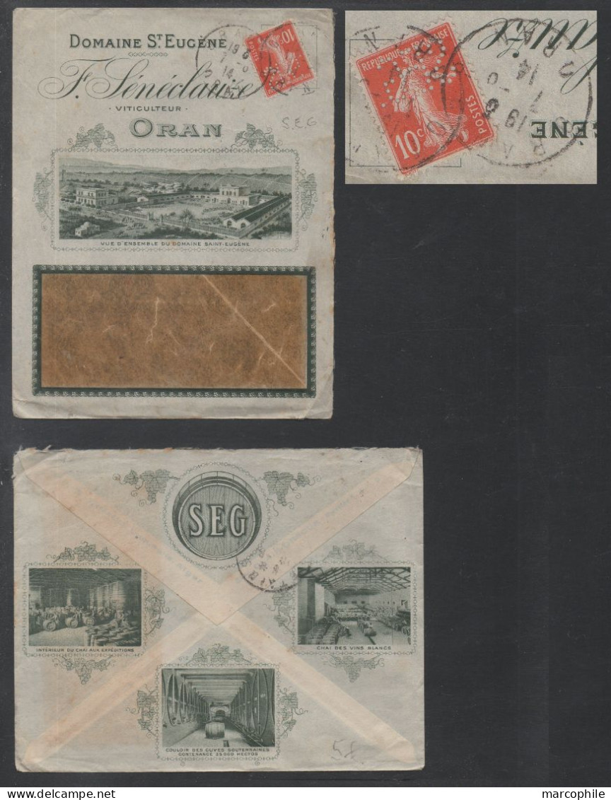PERFORE "SEG" / 1914 ALGERIE - ORAN DOMAINE St EUGENE SUR ENVELOPPE ILLUSTREE - PERFIN - LOCHUNG (ref 8207) - Covers & Documents