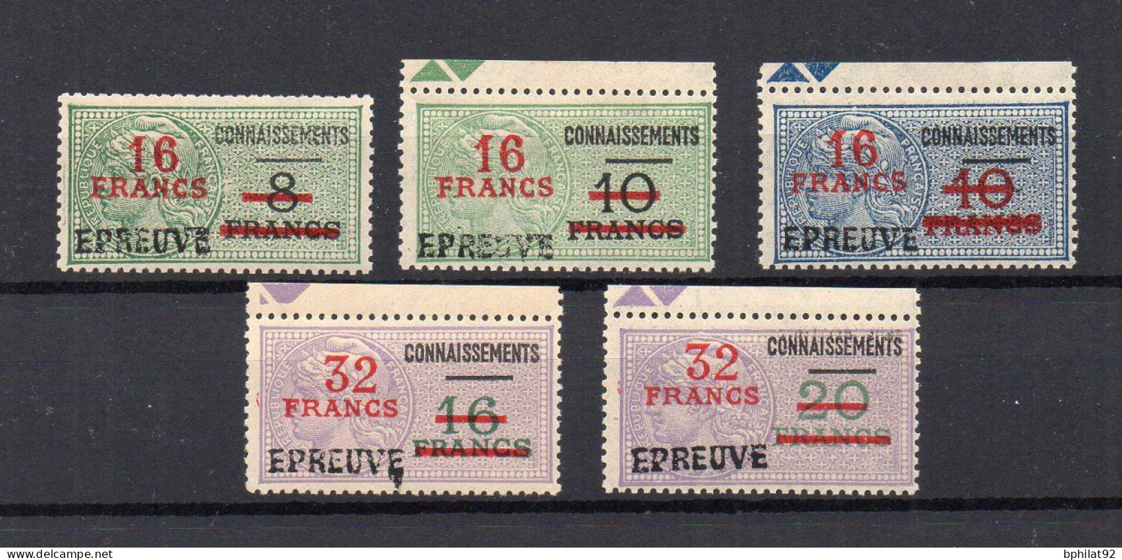 !!! FISCAUX, CONNAISSEMENT SERIE N°48/52 SURCH EPREUVE NEUVE ** - Stamps