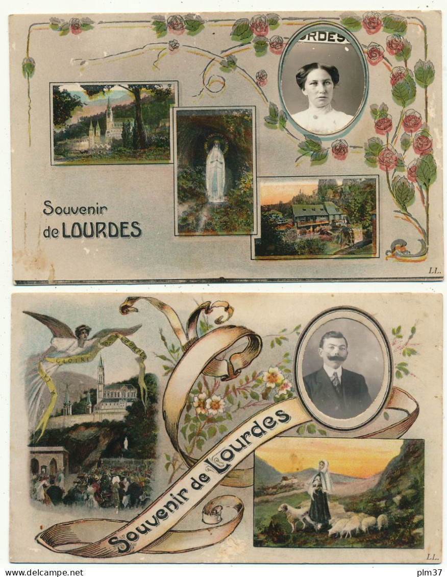 LOURDES - 2 Cartes Souvenirs, Photos Personnelles Glissées En Médaillon - Lourdes