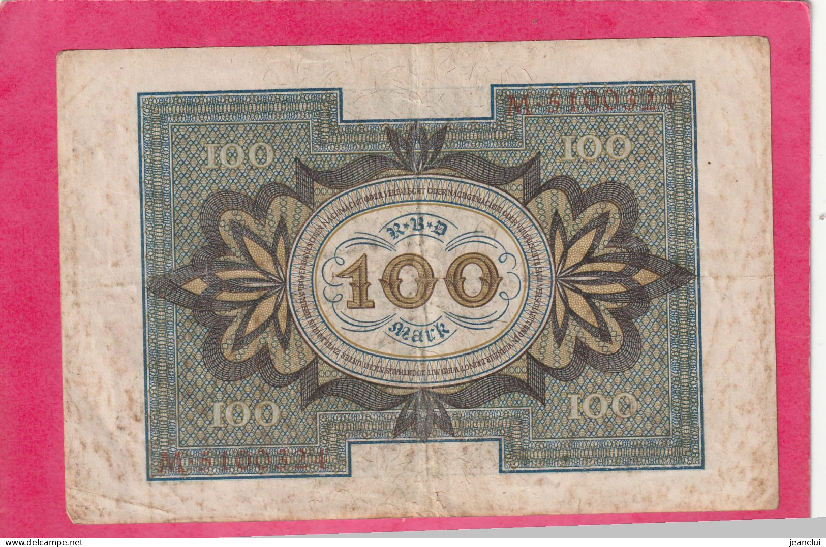 REICHBANKNOTE  .  100 MARK  .  1-11-1920     . N°  M 5100321  .  2 SCANNES  .  BILLET USITE - 100 Mark