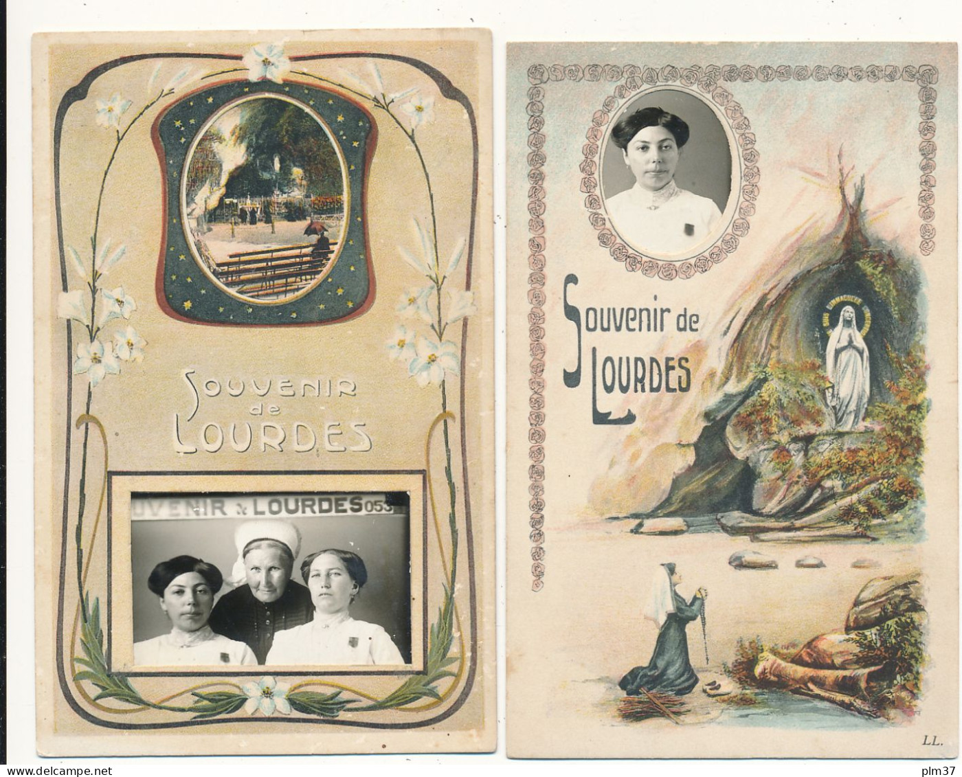 LOURDES - 2 Cartes Souvenirs, Photos Personnelles Glissées En Médaillon - Lourdes