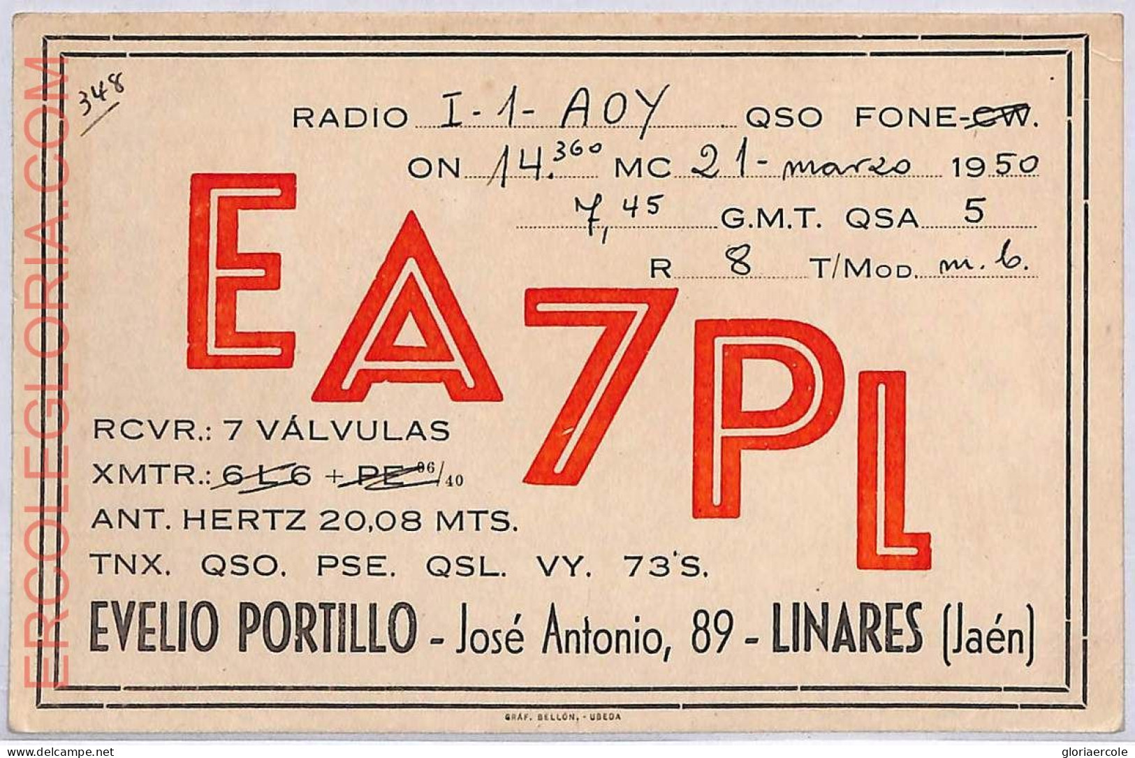 Ad9272 - SPAIN - RADIO FREQUENCY CARD -  1950 - Radio