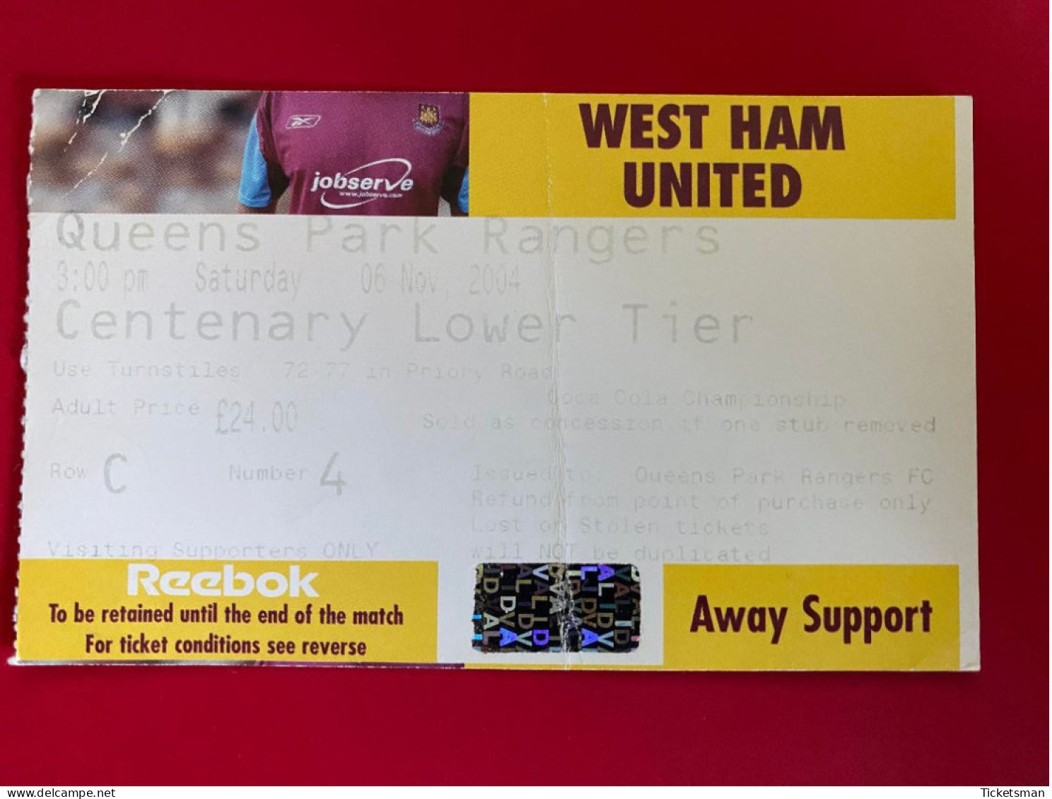 Football Ticket Billet Jegy Biglietto Eintrittskarte West Ham Utd - Q.P.R. 06/11/2004 - Eintrittskarten