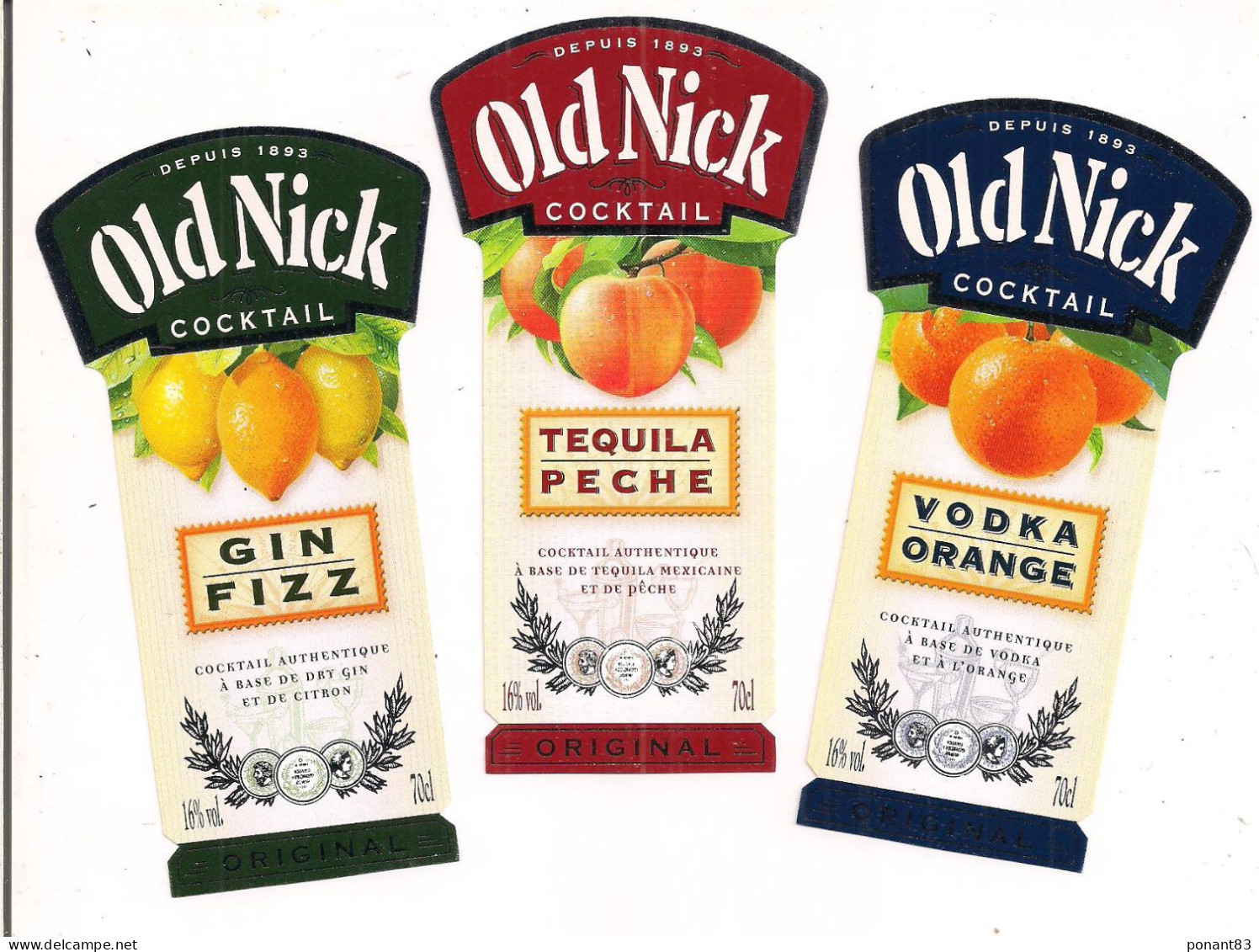 Etiquettes  OLD NICK Cocktail - Gin Fizz - Tequila Pêche - Vodka Orange - - Alcoholes Y Licores