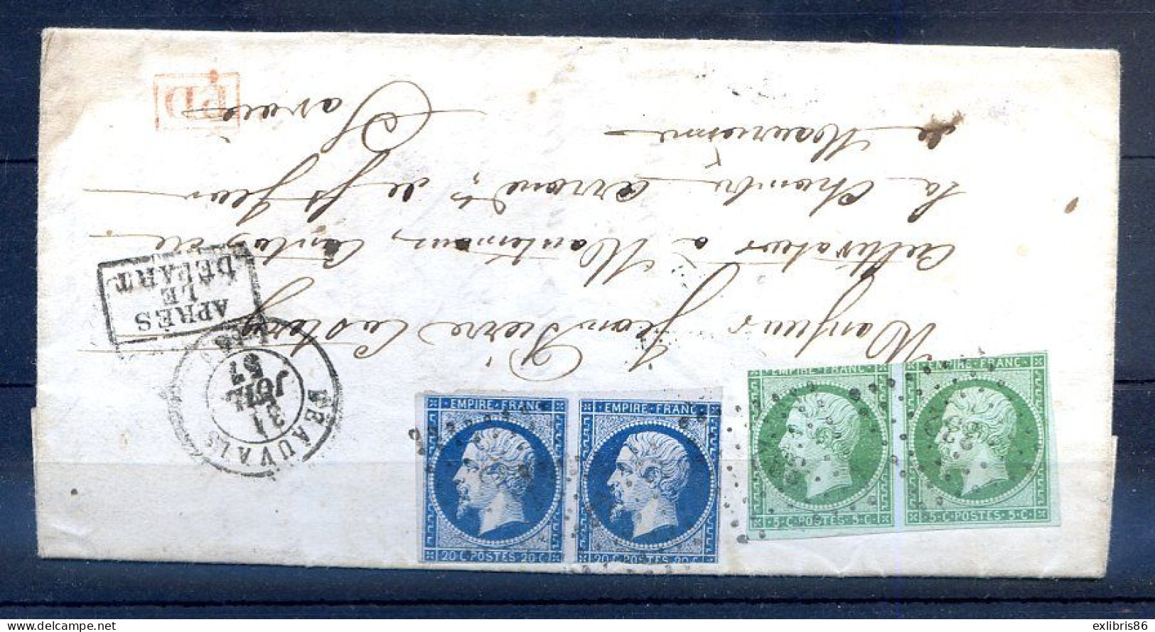 200324 LETTRE Paire 12+14 POUR SAVOIE  CACHET PD EN ROUGE+CACHET APRES LE DEPART - 1849-1876: Klassik