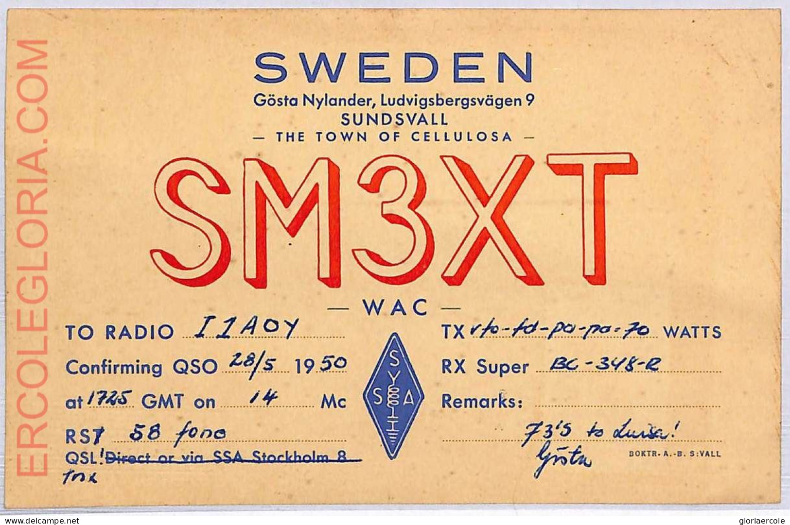 Ad9278 - SWEDEN - RADIO FREQUENCY CARD - 1950 - Radio
