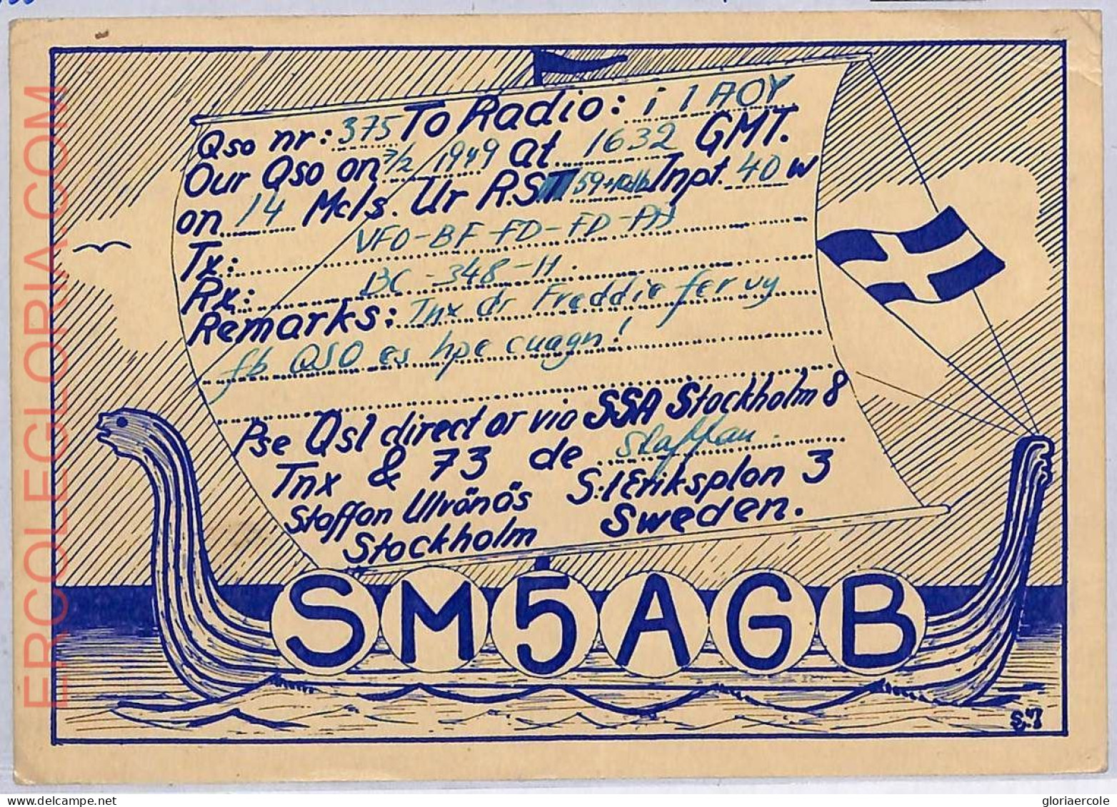 Ad9279 - SWEDEN - RADIO FREQUENCY CARD - Stockholm - 1941 - Radio