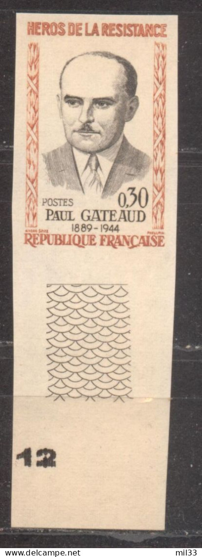 Héros De La Résistance Paul Gateaud YT 1290 De 1961 Sans Trace De Charnière - Sin Clasificación