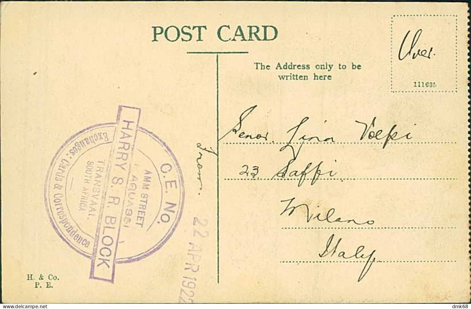 SOUTH AFRICA - PRETORIA - CHURCH SQUARE - EDIT. H.&CO. P.E. - MAILED TO ITALY 1922 / STAMPS (12582) - Zuid-Afrika
