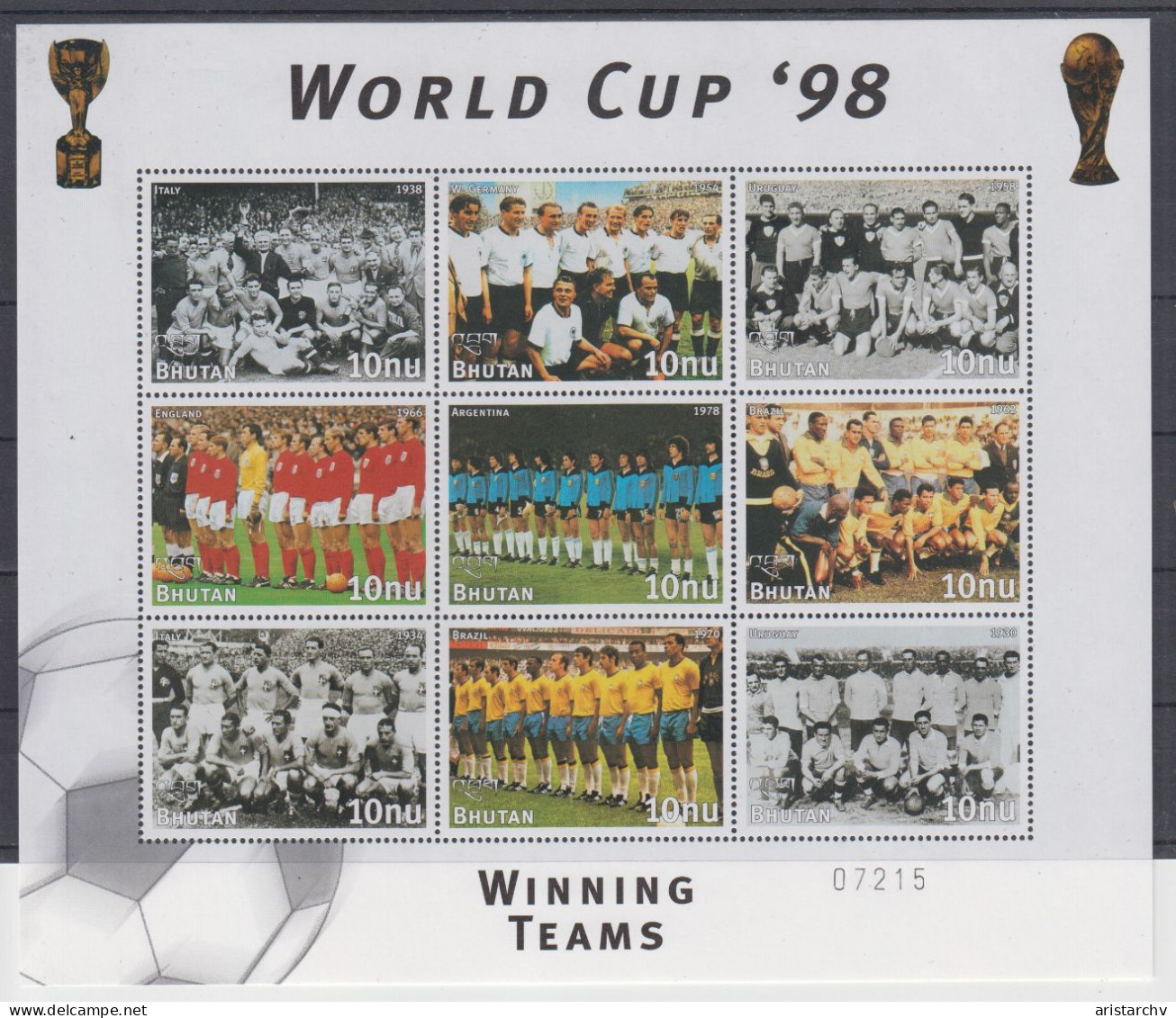 BHUTAN 1998 FOOTBALL WORLD CUP 2 S/SHEETS 2 SHEETLETS AND 6 STAMPS - 1998 – France