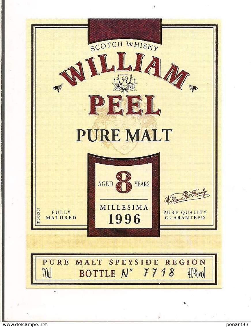 Etiquette WILLIAM PEEL: Pure Malt - 8 Ans - Millesime 1996  Scotch Whisky - - Whisky