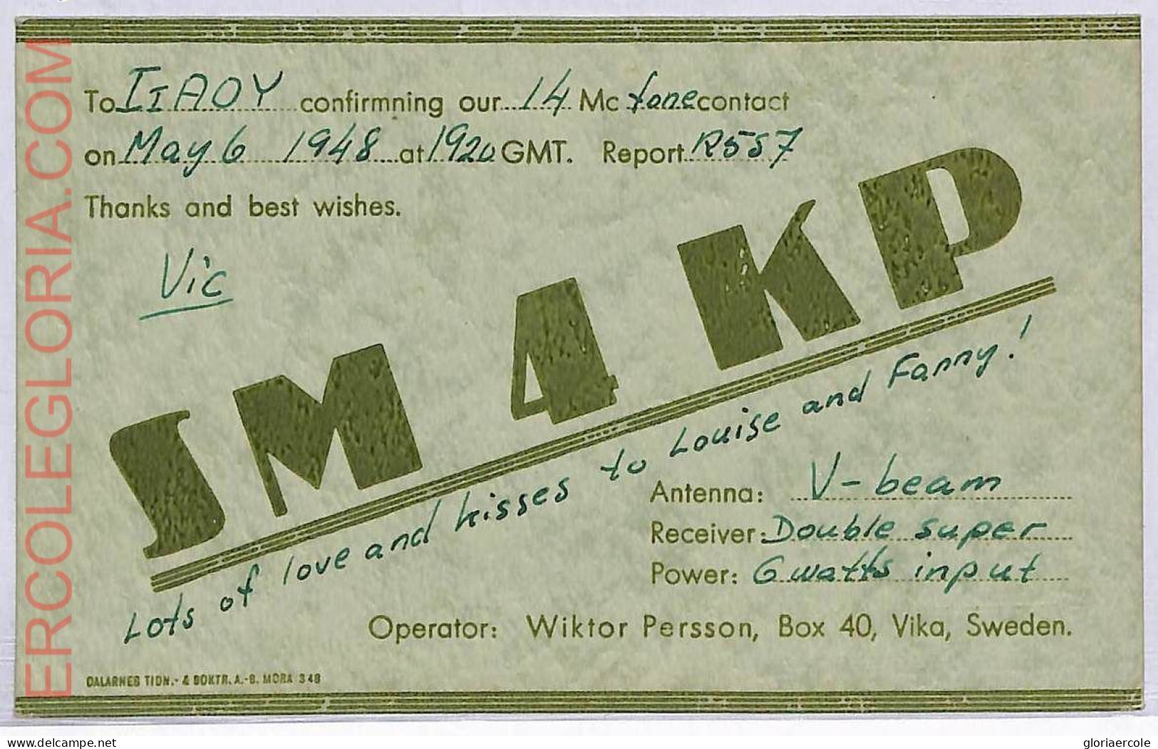 Ad9282 - SWEDEN - RADIO FREQUENCY CARD - 1948 - Radio