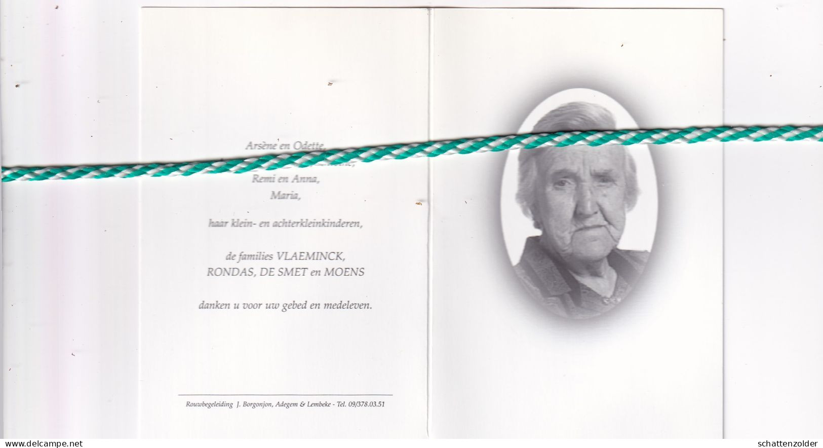 Zulma Vlaeminck-Rondas, Lembeke 1904, 2000. Foto - Obituary Notices