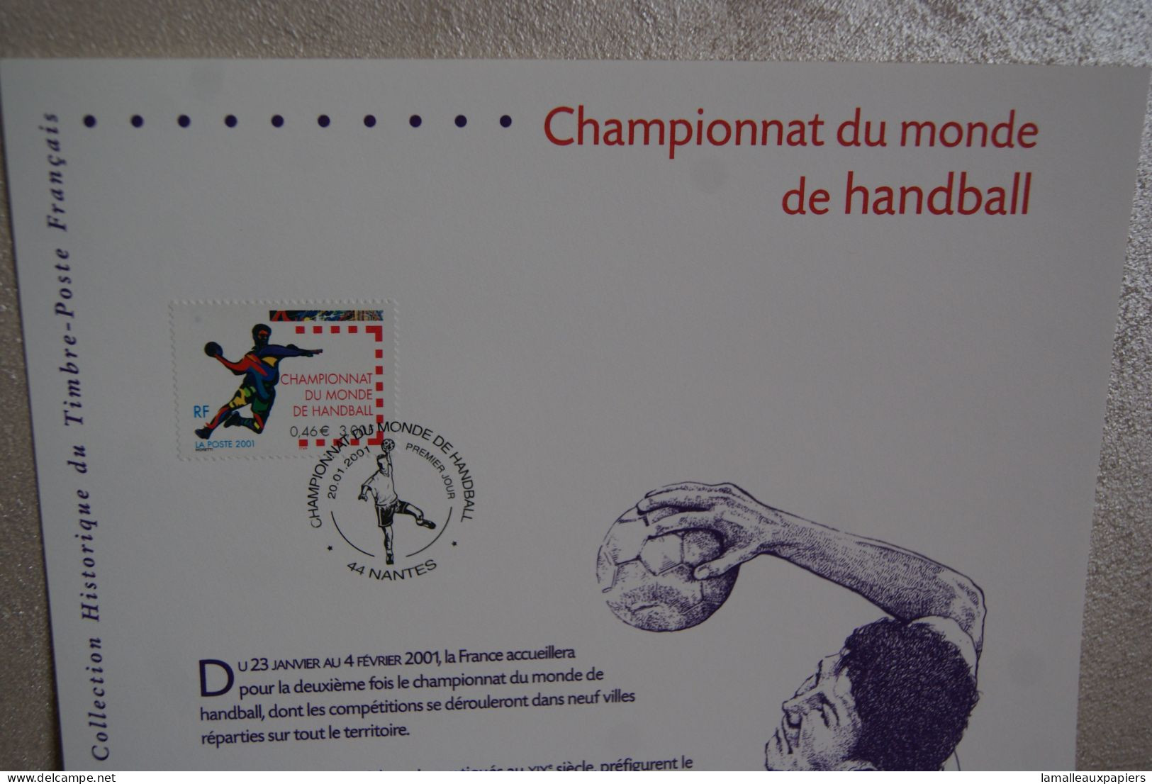 Championnat Du Monde : Collection Historique Du Timbre Poste Français (2001) 1e JOUR - Hand-Ball