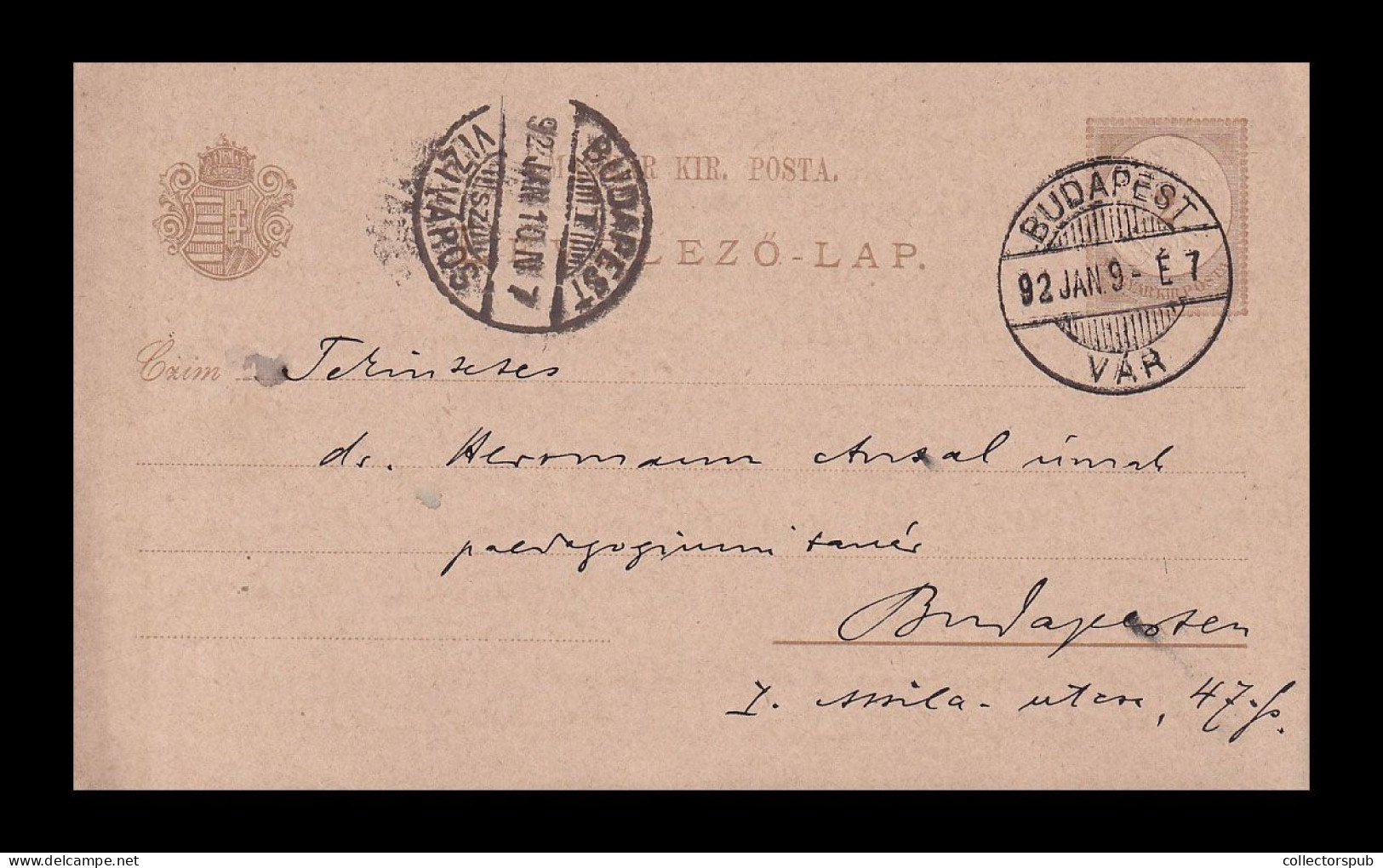 BUDAPEST 1892. PS Card With Rare And Nice Cancellation "Budapest Vár" - Postal Stationery