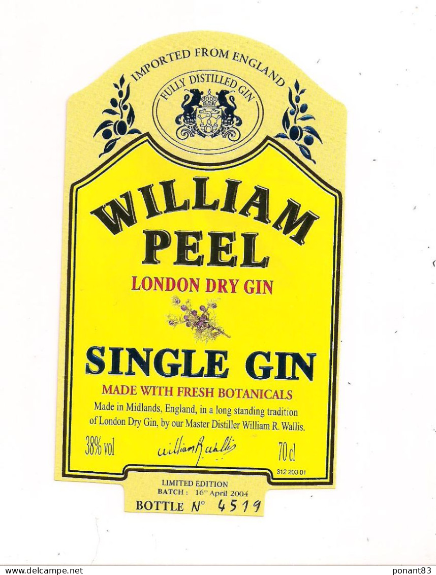 Etiquette WILLIAM PEEL: London Dry GIN - Single Gin Made With Fresh Botanicals - - Whisky