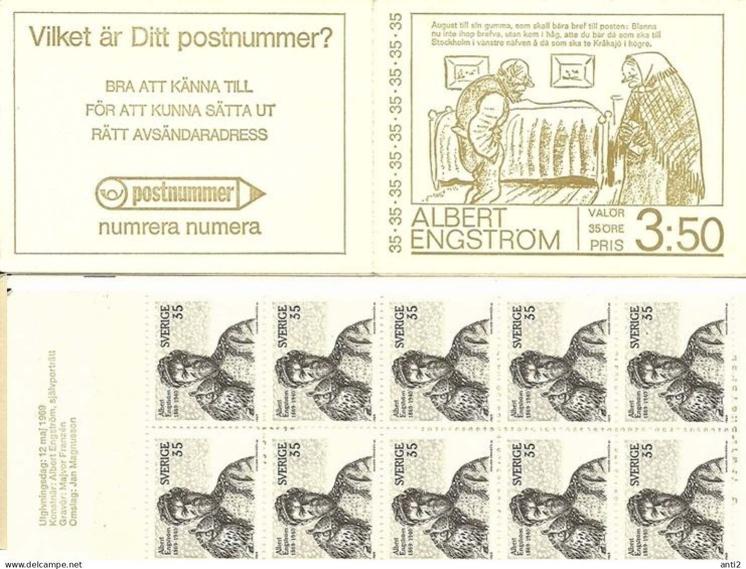 Sweden 1969 Albert Engström  Mi 636- In Booklet. MNH(**) - Unused Stamps