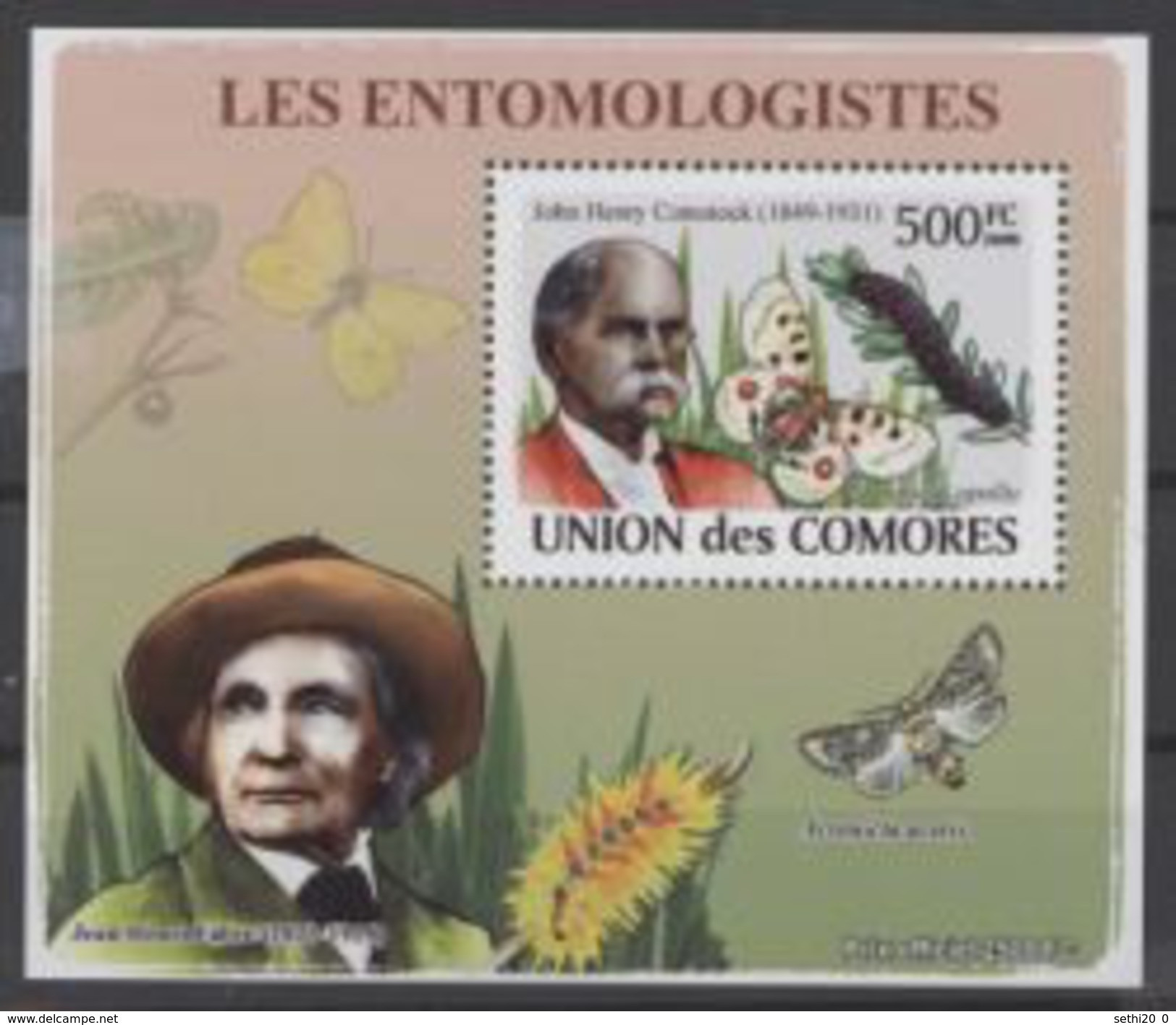 Comores John Henry COMSTOCK Jean Henri FABRE  On Margin Entomologists Butterfly Papillon  BF Luxe Perf - Schmetterlinge