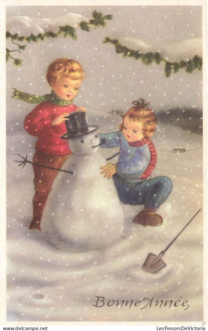 FETES - VOEUX - Bonne Année - Enfants Fabricant Un Bonhomme De Neige - Carte Postale - Neujahr