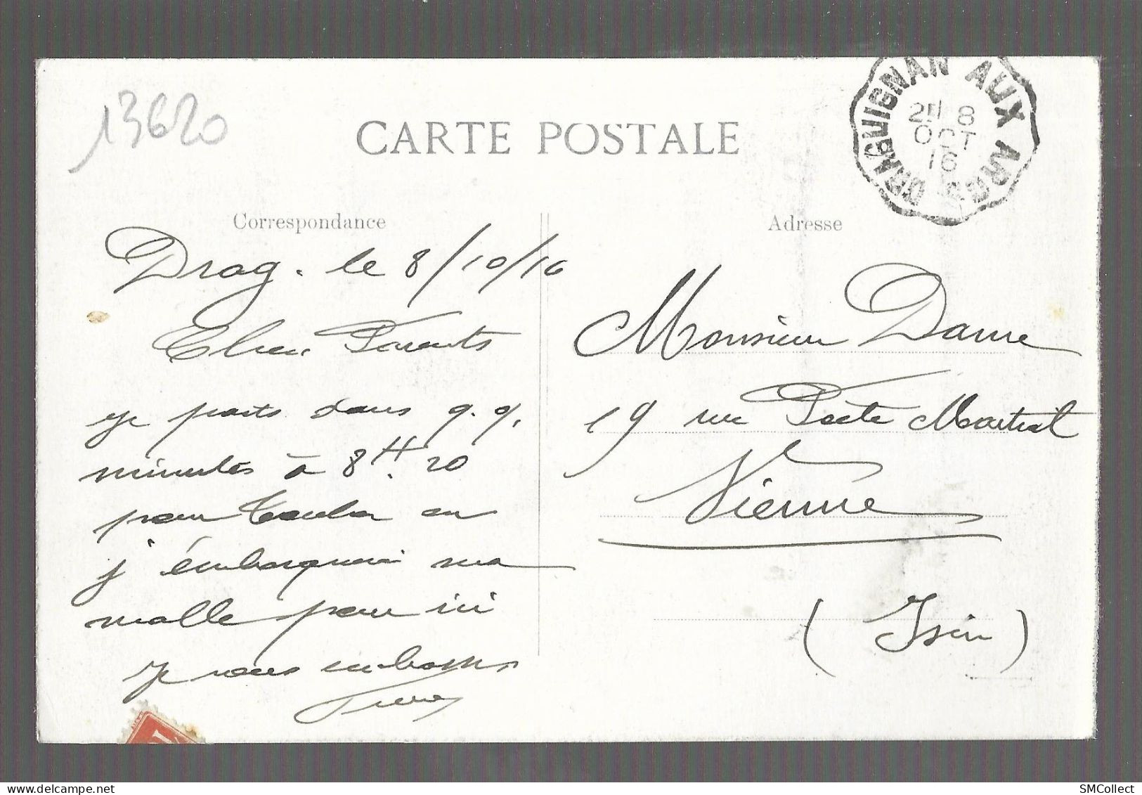 Draguignan, Hotel Des Postes Et Des Télégraphes + Cachet Convoyeur 1916 Draguignan Aux Arcs (13620) - Draguignan