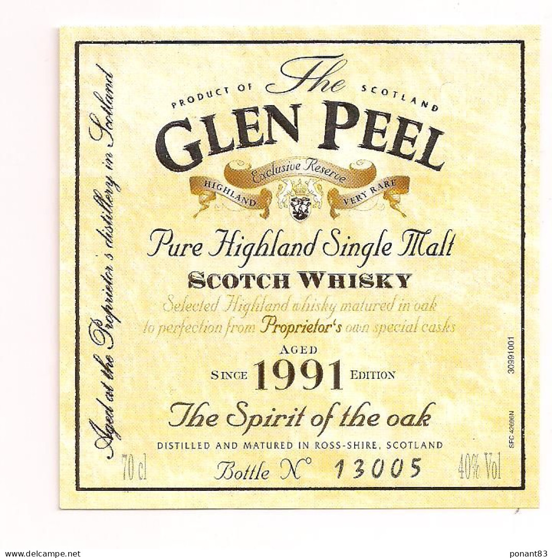 Etiquette GLEN PEEL: Pure Malt Vintage - 1989  - Scotch Wisky From SPEYSIDE Region - - Whisky