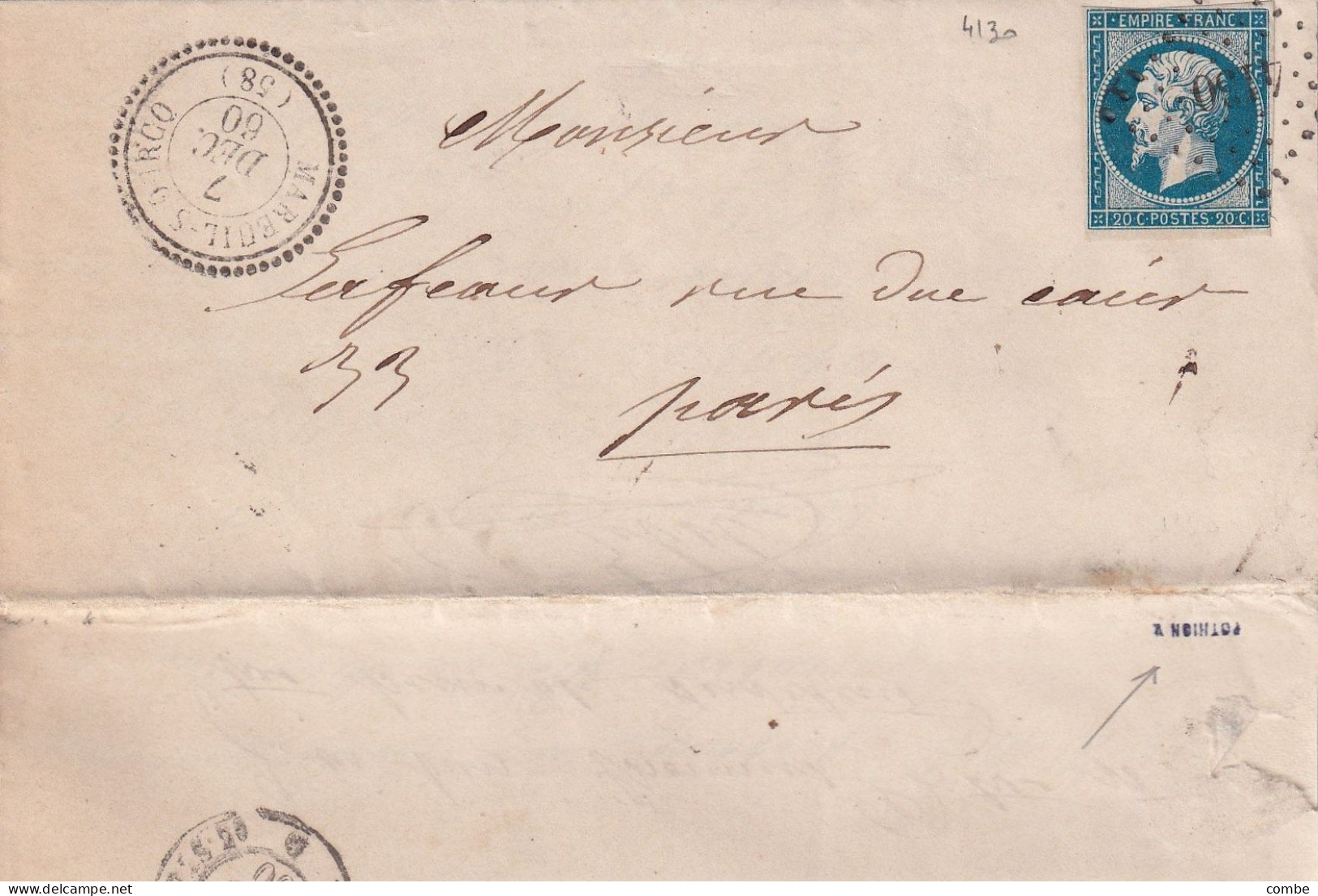 LETTRE. SIGNEE POTHION. 7 DEC 60. N° 14. PERLÉ T22. MAREUIL-S-OURCQ. OISE. PC 4130. POUR PARIS - 1849-1876: Klassik