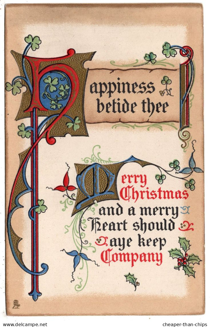 CHRISTMAS GREETING - Tuck "Olde English" C. 1779 - Gold Edging - Part Embossed - Tuck, Raphael