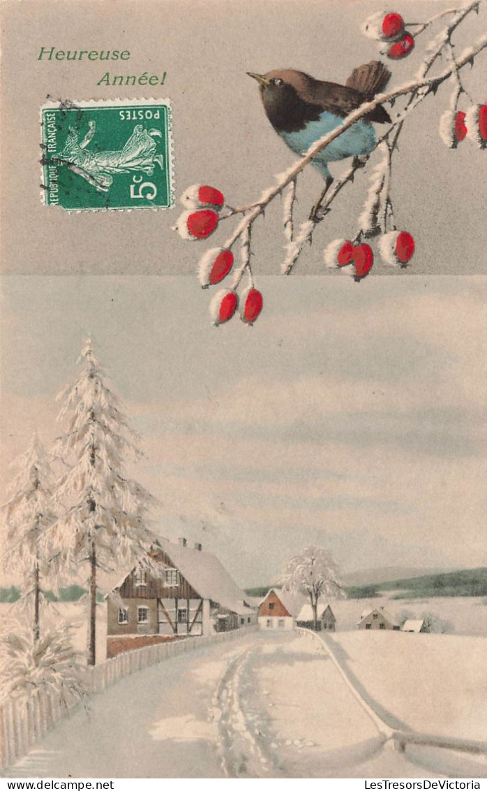 FETES - VOEUX - Heureuse Année - Neige - Maisons - Oiseau - Carte Postale Ancienne - New Year