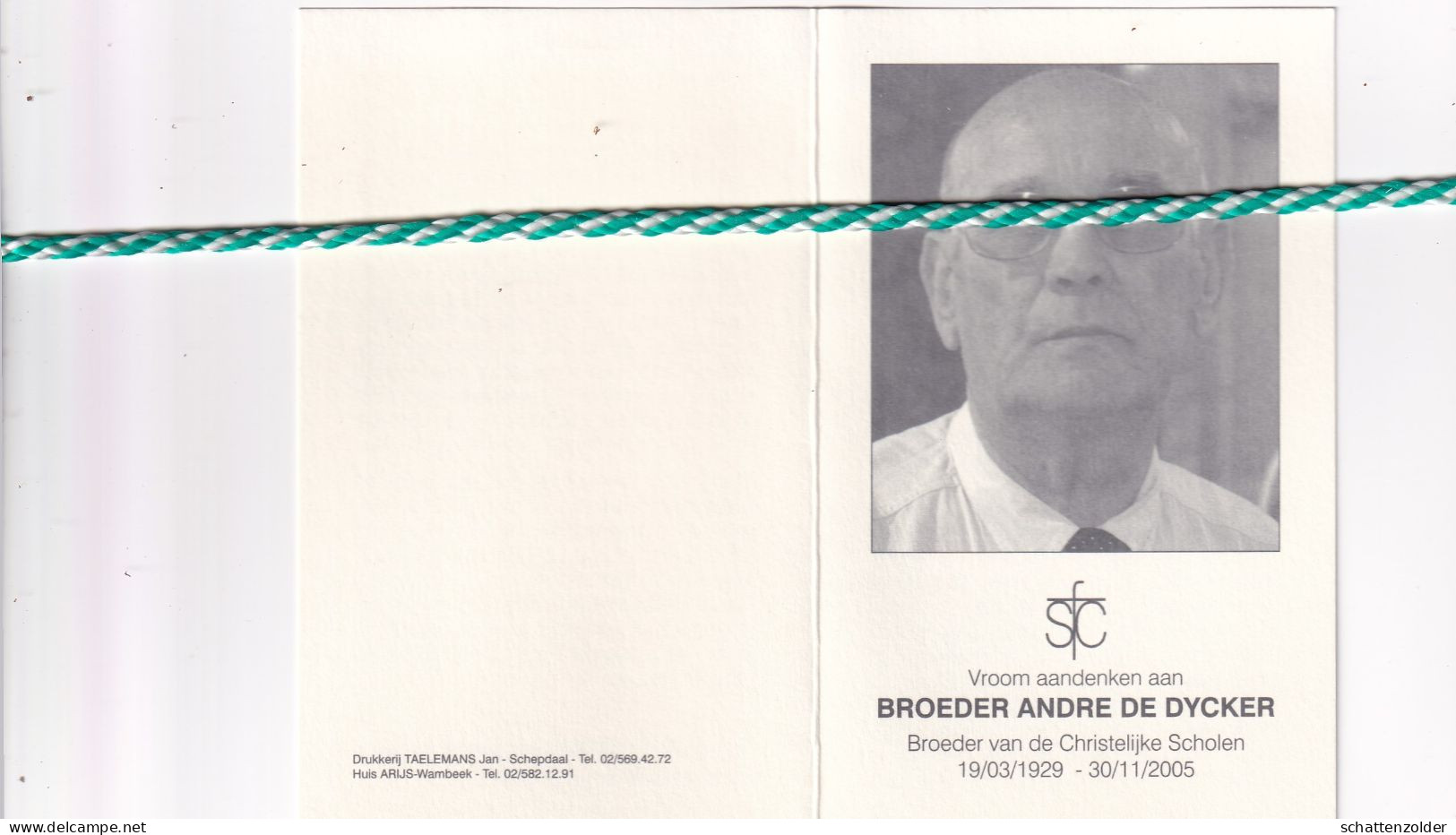 Broeder Andre De Dycker, Bazel-Waas 1929, Groot-Bijgaarden 2005. Foto - Obituary Notices