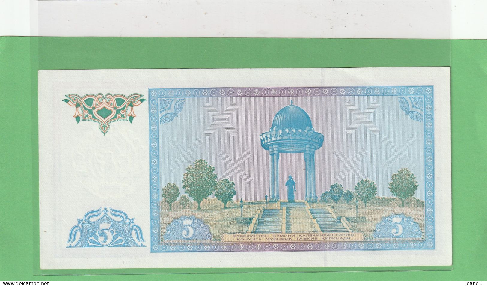 OUZBEKISTAN  .  5 CYM  .  1994   . N° LV 3917310  .  2 SCANNES  .  BILLET ETAT LUXE - Usbekistan