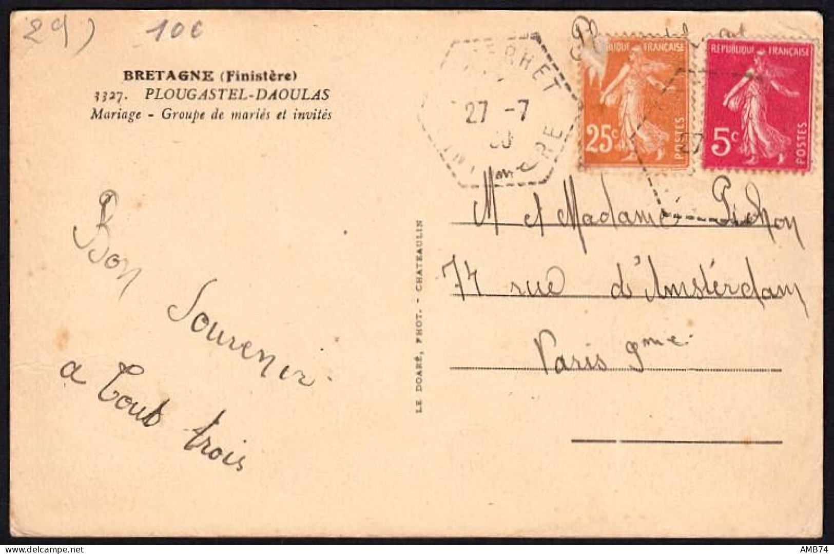 29-0032 - Carte Postale FINISTERE (29) - PLOUGASTEL-DAOULAS - Mariage - Groupe De Mariés Et Invités - Plougastel-Daoulas