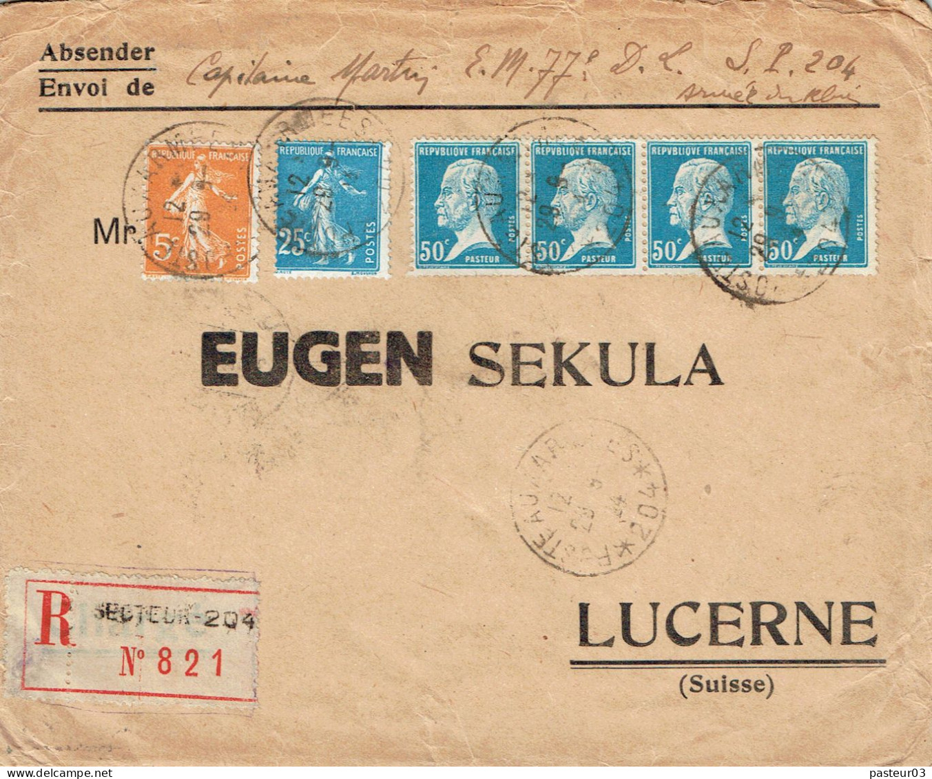 Tarifs Postaux Etranger Du 01-04-1924 (36) Pasteur N° 176 50 C. X 4+ Semeuse 5 C. Lettre RCecommandée 60  G. 29-09-1924 - 1922-26 Pasteur